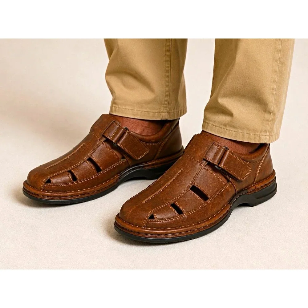 Alfani Men's Size 10 Brown Leather Fisherman Sandals and Comfort Slip-On